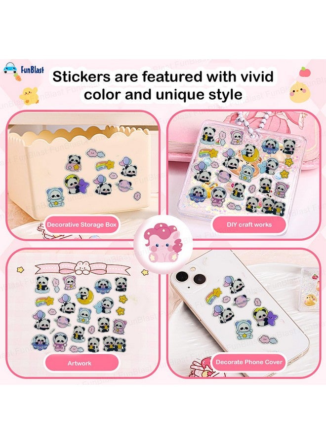 FunBlast Panda Theme Kawaii Stickers Set - 2 Sheets, 100+ Stickers for Kids, 3D Stickers for Girls, Aesthetic Sticker, Cute Stickers, Craft Stickers, Self-Adhesive Stickers (Green-Blue) - Image 4