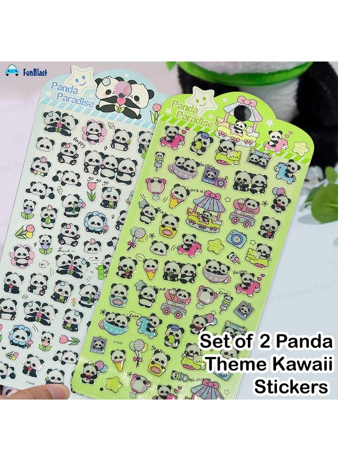 FunBlast Panda Theme Kawaii Stickers Set - 2 Sheets, 100+ Stickers for Kids, 3D Stickers for Girls, Aesthetic Sticker, Cute Stickers, Craft Stickers, Self-Adhesive Stickers (Green-Blue) - Image 2