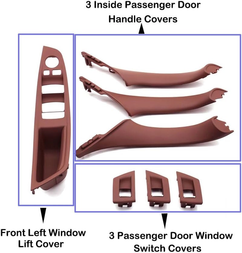 Goodithy 7PCS Door Handle for BMW 5 Series F10 F11 Driver Side Armrest Window Lift Switch Passenger Door Cover Inside Handle Replacement for BMW 520 523 525 528 535 (Brown) - Image 4