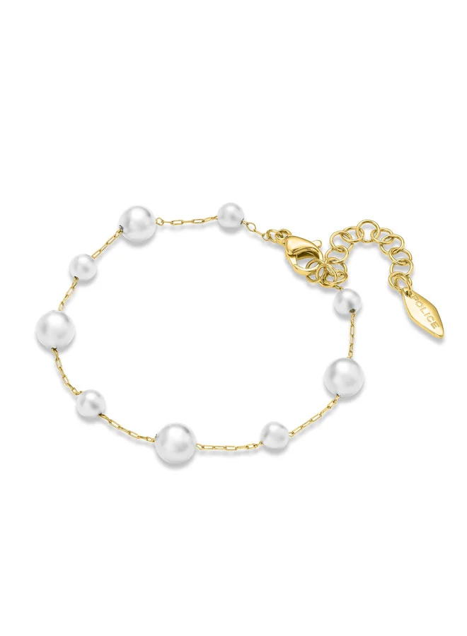 POLICE Opaline Gold-Plated Bracelet for Women with White Pearl on Elegant Chain