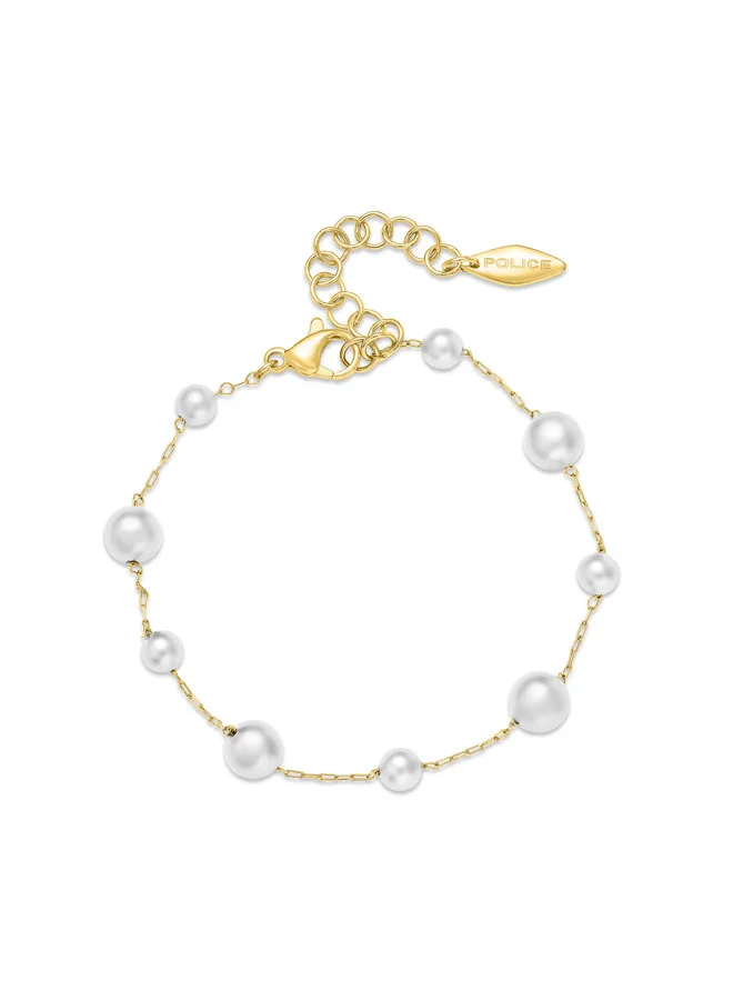 POLICE Opaline Gold-Plated Bracelet for Women with White Pearl on Elegant Chain