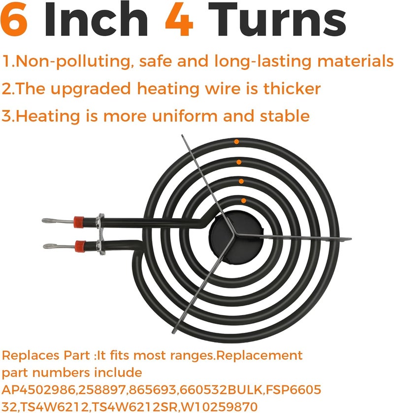 Romalon 【2026 Upgraded】660532 6-inch MP15YA Electric Range Surface Burner Coil Element 1500W 4 Turns by Fit for Whirlpool Range Cooktop Surface Elements Replaces AP6010189,PS11743366,EAP11743366,3319 - Image 5