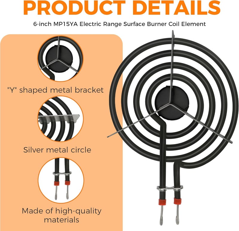 Romalon 【2026 Upgraded】660532 6-inch MP15YA Electric Range Surface Burner Coil Element 1500W 4 Turns by Fit for Whirlpool Range Cooktop Surface Elements Replaces AP6010189,PS11743366,EAP11743366,3319 - Image 3