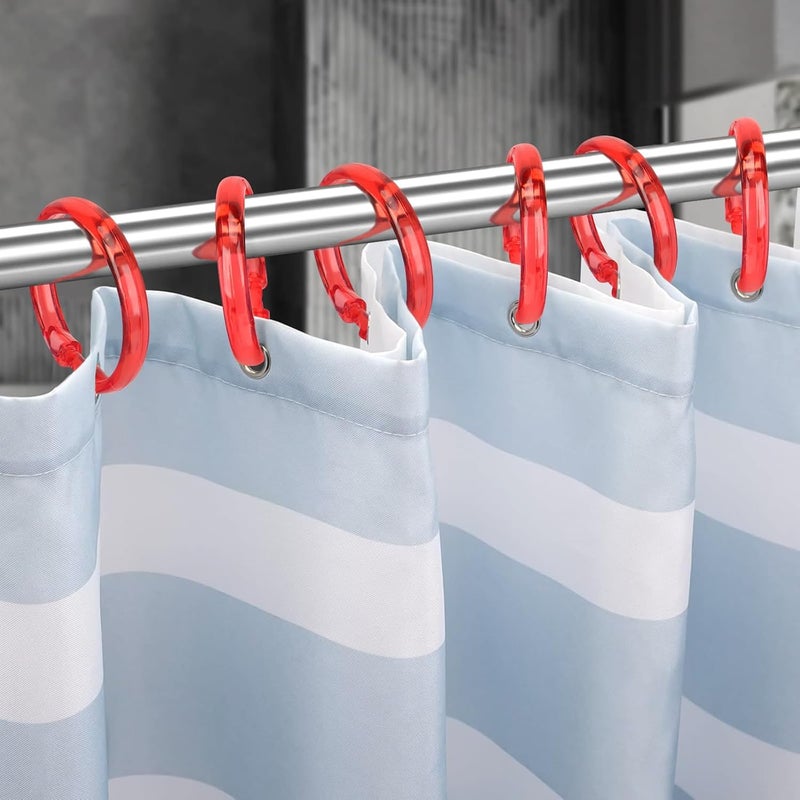 Qulable Red Shower Curtain Hooks - 12 Pcs Circular Plastic Shower Curtain Rings for Bathroom - O Shaped Transparent Red Shower Hooks Rings for Shower Curtain Rod - Image 5