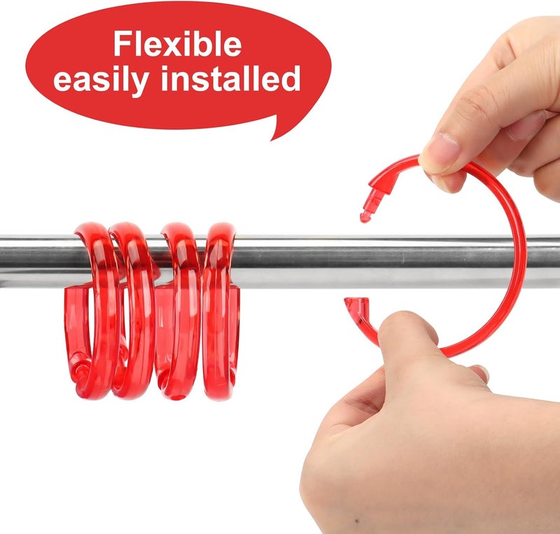 Qulable Red Shower Curtain Hooks - 12 Pcs Circular Plastic Shower Curtain Rings for Bathroom - O Shaped Transparent Red Shower Hooks Rings for Shower Curtain Rod - Image 3
