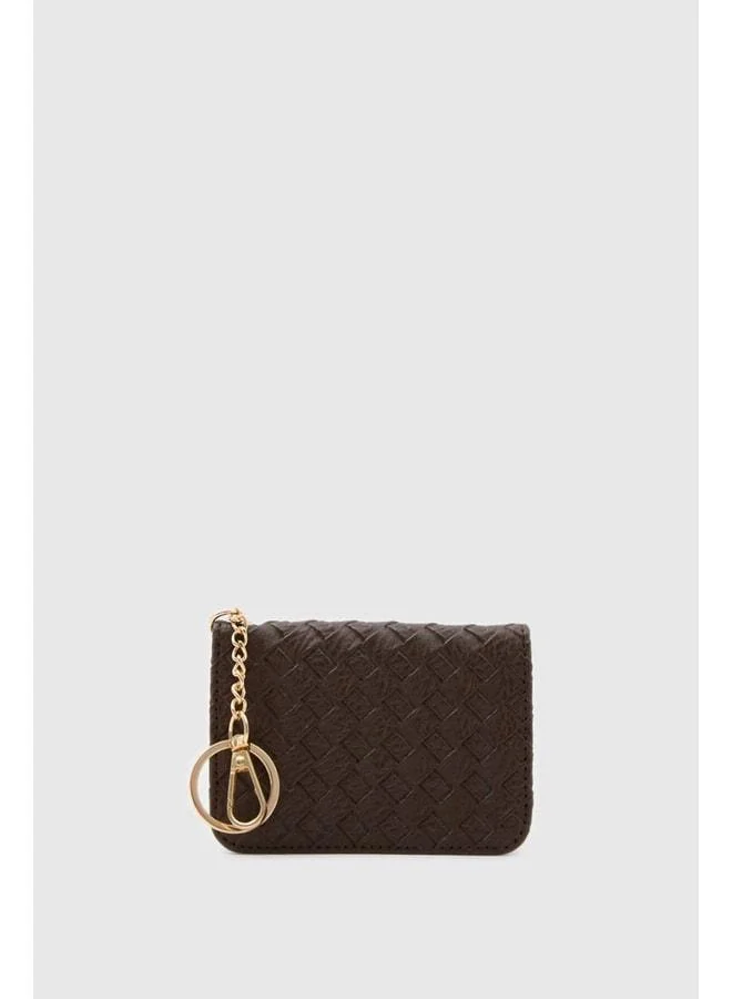Woven knit leather Charm cardholder Dark Coffee.
