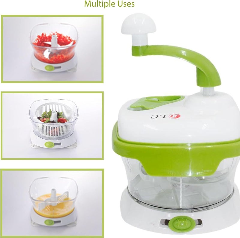 Biki Vegetable Cutter, Manual Meat Slicer, Salad Spinner, Lettuce Dryer, Vegetable Chopper, Stainless Steel Blade, Green/White | قطاعة خضار | قطاعة خضار متعددة الوظائف | قطاعة متعددة الوظائف - Image 4