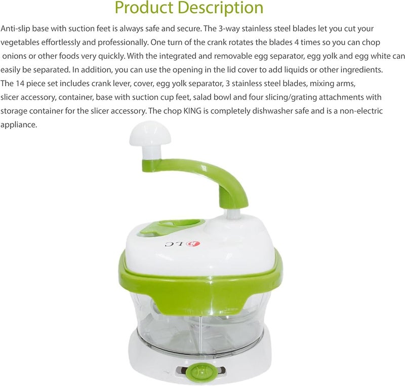Biki Vegetable Cutter, Manual Meat Slicer, Salad Spinner, Lettuce Dryer, Vegetable Chopper, Stainless Steel Blade, Green/White | قطاعة خضار | قطاعة خضار متعددة الوظائف | قطاعة متعددة الوظائف - Image 5
