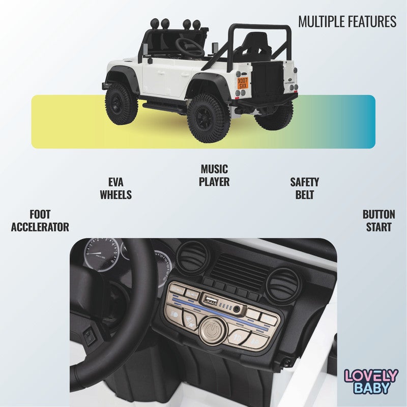 LAND ROVER جيب لاند روفر ديفندر للأطفال مرخص مزود بالطاقة LB 6060EL – سيارة ركوب مزودة بعجلات EVA، ونظام تعليق، وأضواء LED، ومشغل موسيقى وأبواب قابلة للفتح للأطفال من عمر 1–4 سنوات - أبيض - Image 4