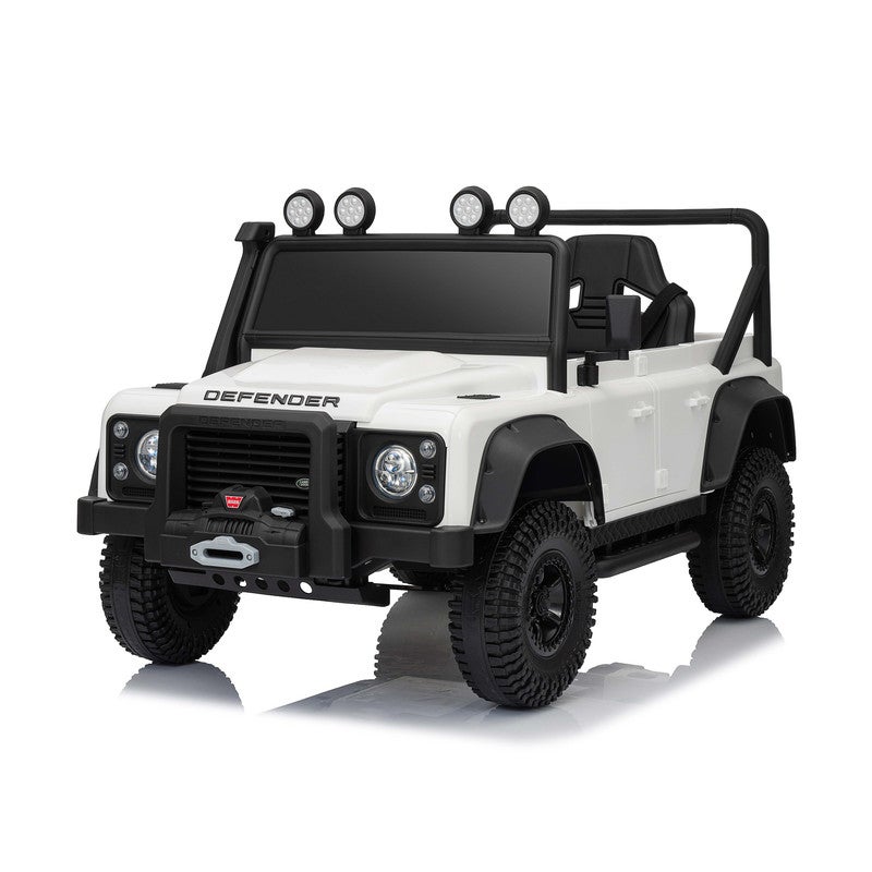 LAND ROVER جيب لاند روفر ديفندر للأطفال مرخص مزود بالطاقة LB 6060EL – سيارة ركوب مزودة بعجلات EVA، ونظام تعليق، وأضواء LED، ومشغل موسيقى وأبواب قابلة للفتح للأطفال من عمر 1–4 سنوات - أبيض - Image 1