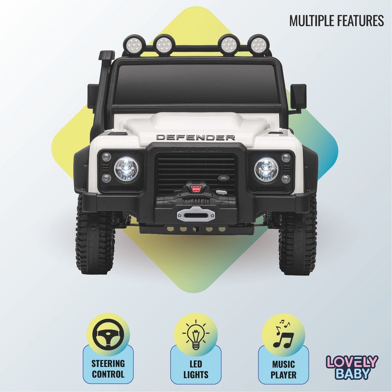 LAND ROVER جيب لاند روفر ديفندر للأطفال مرخص مزود بالطاقة LB 6060EL – سيارة ركوب مزودة بعجلات EVA، ونظام تعليق، وأضواء LED، ومشغل موسيقى وأبواب قابلة للفتح للأطفال من عمر 1–4 سنوات - أبيض - Image 5