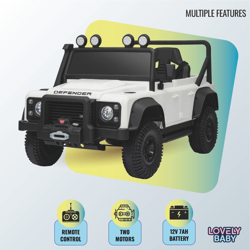 LAND ROVER جيب لاند روفر ديفندر للأطفال مرخص مزود بالطاقة LB 6060EL – سيارة ركوب مزودة بعجلات EVA، ونظام تعليق، وأضواء LED، ومشغل موسيقى وأبواب قابلة للفتح للأطفال من عمر 1–4 سنوات - أبيض - Image 3