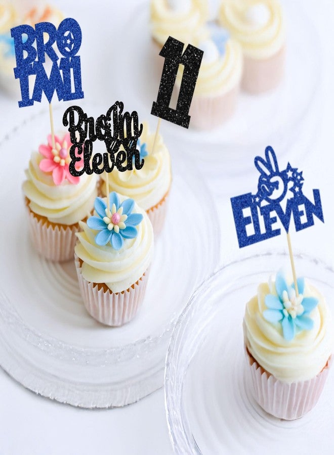 Ephlyn 24Pcs Bro I'm 11 Cupcake Toppers Glitter Boy 11th Birthday Cupcake Pick Decorations for Cheers to Eleven Years Old Big Brother 11th Birthday Party Supplies - Image 5