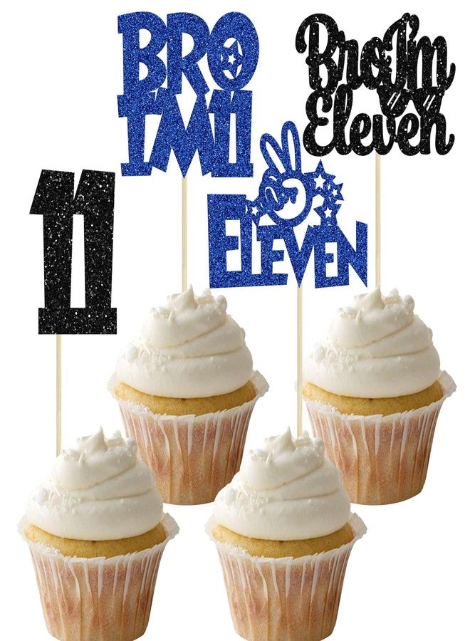 Ephlyn 24Pcs Bro I'm 11 Cupcake Toppers Glitter Boy 11th Birthday Cupcake Pick Decorations for Cheers to Eleven Years Old Big Brother 11th Birthday Party Supplies - Image 1