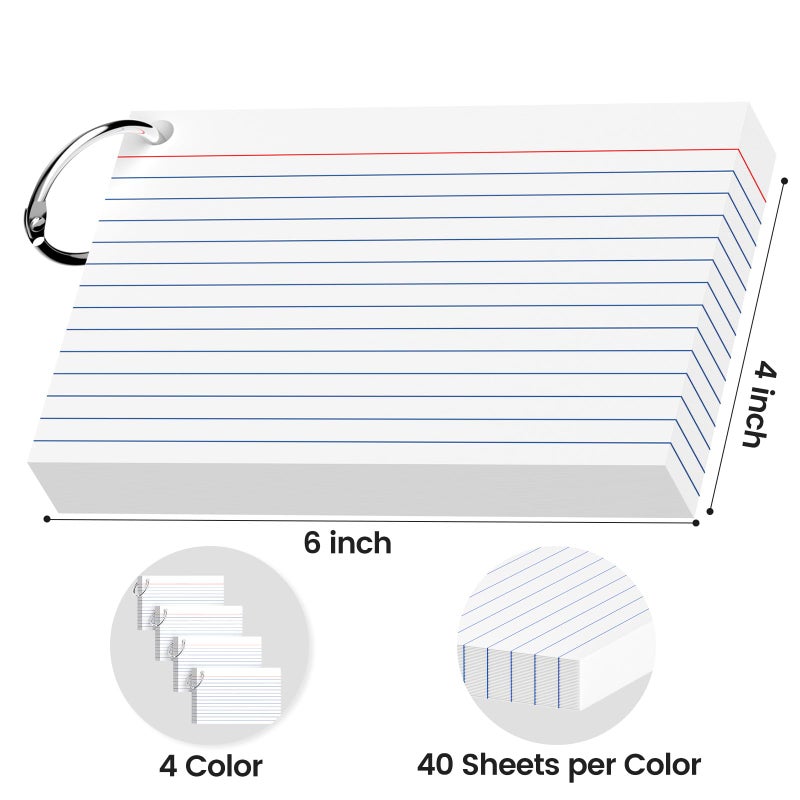 AILZFEI 160-Pack White Index Cards 4x6 Inch w/Key Ring â€“ 180gsm Heavyweight Flashcards â€“ Flash Cards Study & Note Cards â€“ Perfect for Study, Notes & Memory, Students School Supplies - Image 2