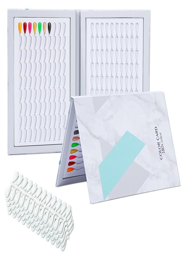 NMKL38 180 Colors Nail Display Chart Nail Gel Polish Organizer Color Card with 240 False Nail Tips Salon Nail Supplies Sample Chart Cardboard Painting Practice Book (Marble) - Image 2