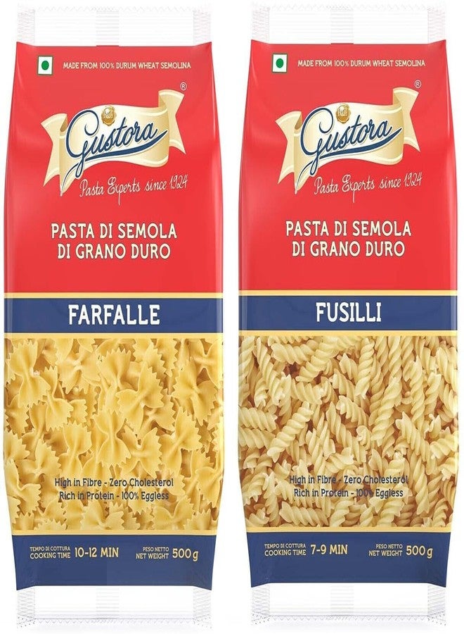 Gustora Fusilli Pasta Combo, 500 Grams (Pack of 2) I Pasta Combo Made of 100% Durum Wheat Semolina I Rich in Protein & Fibre I Zero Cholesterol I No Trans-fat I Cooking Time 10 Min (500g X 2) - Image 1