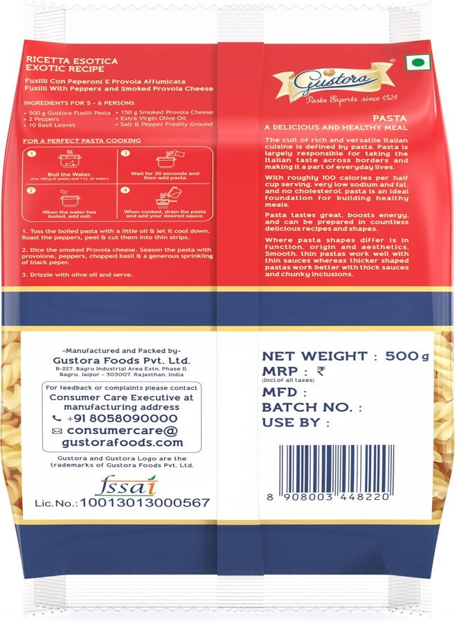Gustora Fusilli Pasta Combo, 500 Grams (Pack of 2) I Pasta Combo Made of 100% Durum Wheat Semolina I Rich in Protein & Fibre I Zero Cholesterol I No Trans-fat I Cooking Time 10 Min (500g X 2) - Image 5
