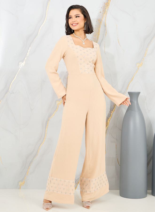 Styli Embellished Sweetheart Neck Wide Leg Jumpsuit  - Image 1