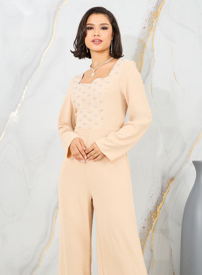 Styli Embellished Sweetheart Neck Wide Leg Jumpsuit  - Image 2