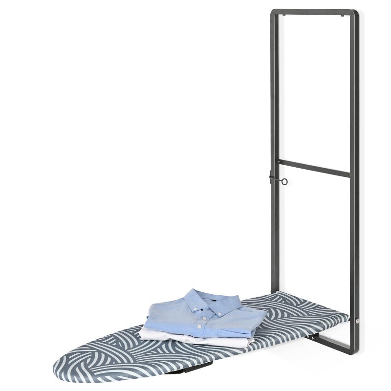 KINGBOARD Over Door Ironing Board, Hanging Ironing Board with Iron Holder, 36" X 12" Compact Fold Down Iron Board for Small Spaces, Removable Heat Resistant Cover, Blue - Image 1