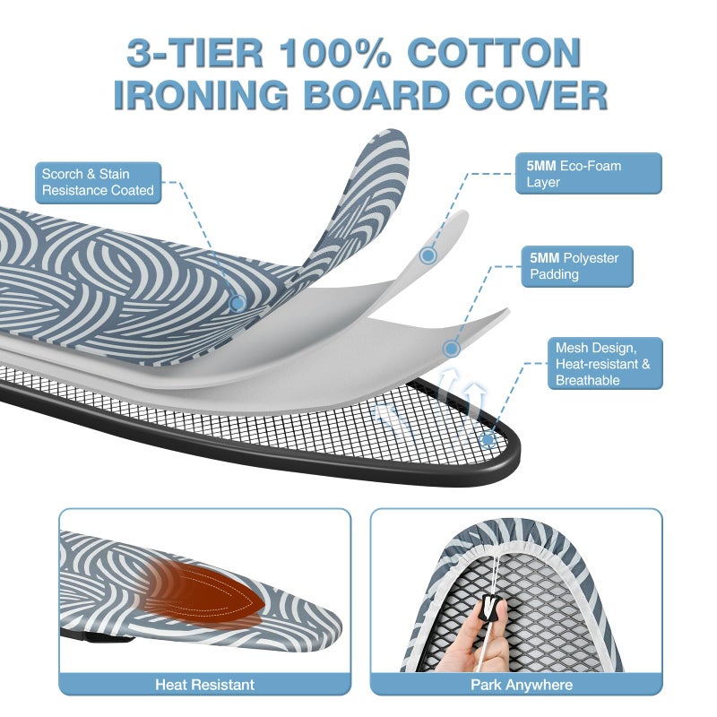 KINGBOARD Over Door Ironing Board, Hanging Ironing Board with Iron Holder, 36" X 12" Compact Fold Down Iron Board for Small Spaces, Removable Heat Resistant Cover, Blue - Image 4
