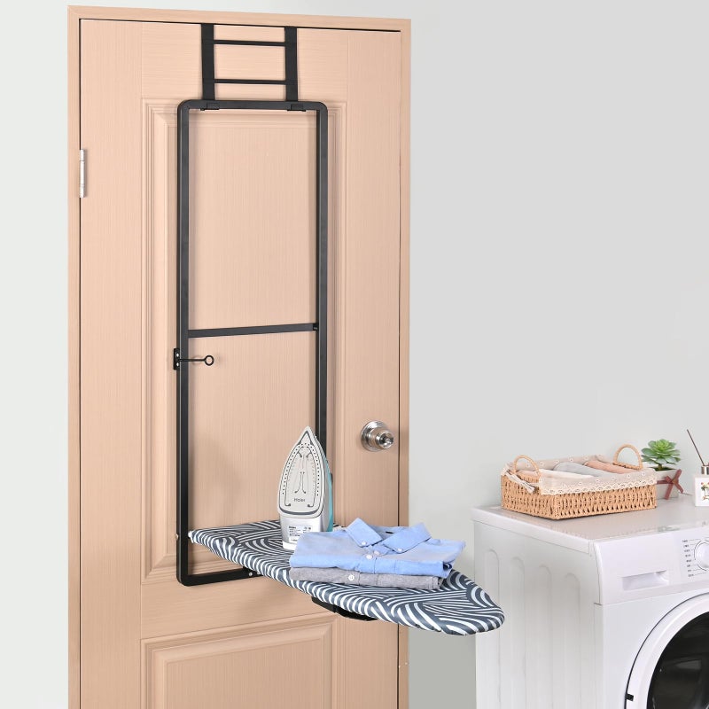KINGBOARD Over Door Ironing Board, Hanging Ironing Board with Iron Holder, 36" X 12" Compact Fold Down Iron Board for Small Spaces, Removable Heat Resistant Cover, Blue - Image 5