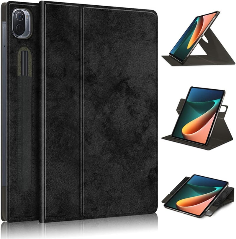 KASTWAVE Case For Xiaomi Mi Pad 5 Case,For Mi Pad 5 Pro Case, Elastic Strap Pen Holder Stand Auto Sleep & Wake Up Function Cover，Pu Leather Tablet Cases For Xiaomi Mi Pad 5 Pro Case-Black - Image 1