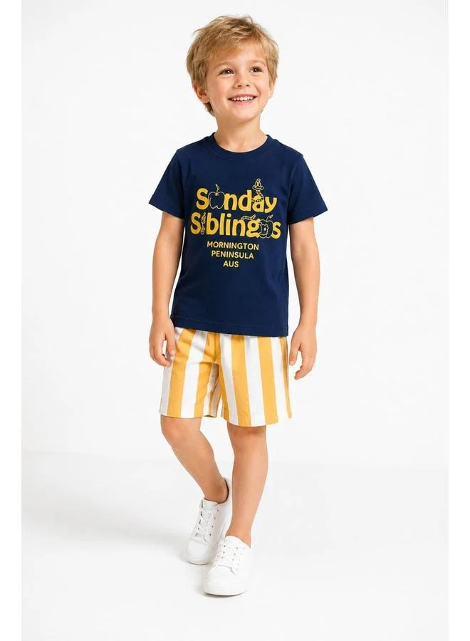 Perendi Boy's Sunday Printed 100% Cotton Shorts Set