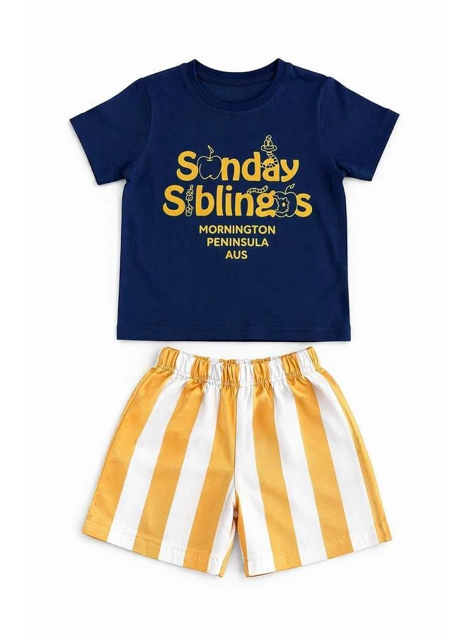 Perendi Boy's Sunday Printed 100% Cotton Shorts Set