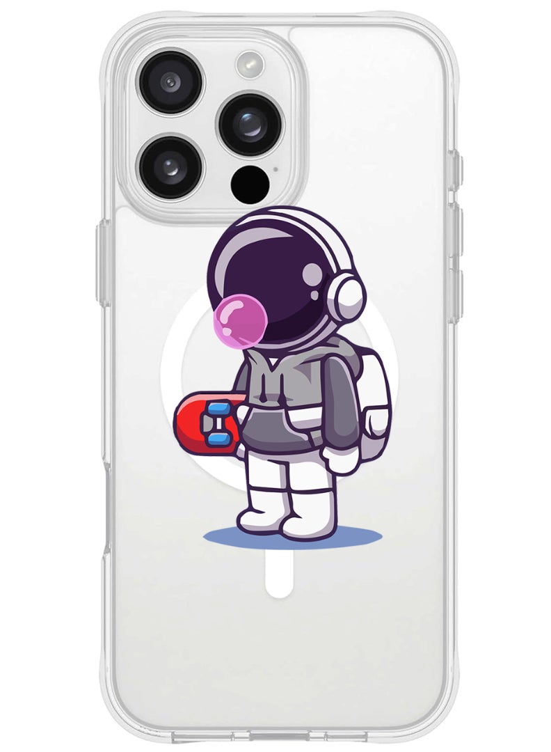 Theodor iPhone 16 Pro Max Magsafe Magnetic Case for iPhone Compatible with Wireless Charging, Shockproof Phone Bumper Cover - Astronaut holding skateboard - Image 1