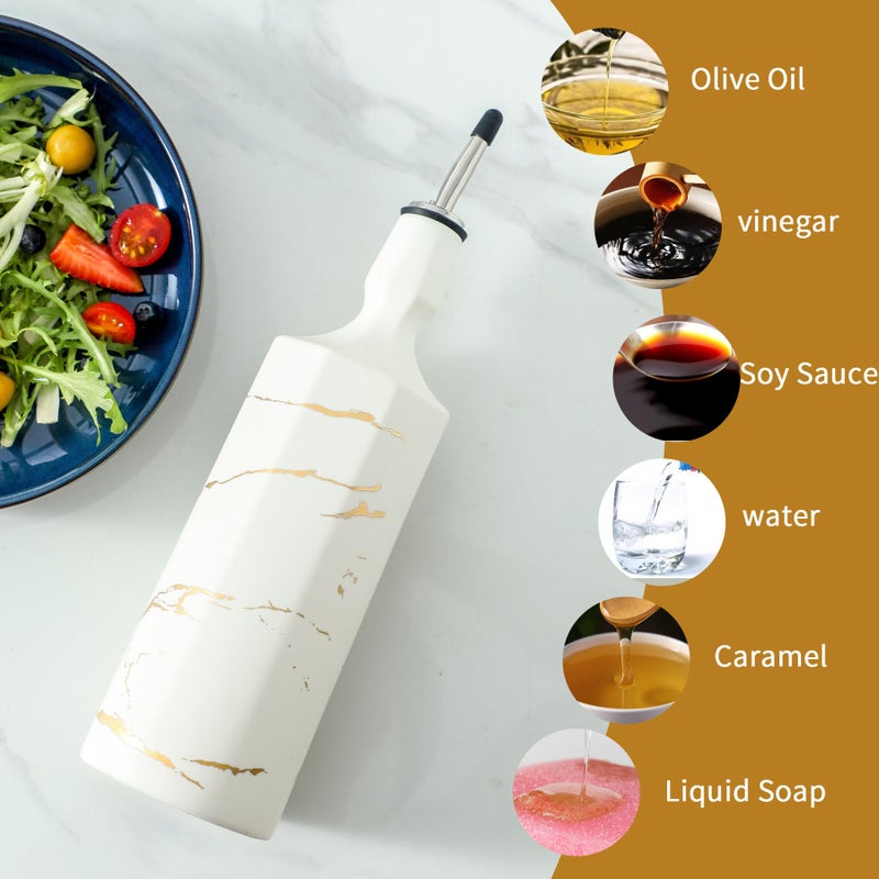 Howise Ceramic Olive Oil Dispenser Bottle, White Oil Dispenser Bottle for Kitchen, Large Capacity 26oz Oil and Vinegar Bottles Dispenser - Image 4