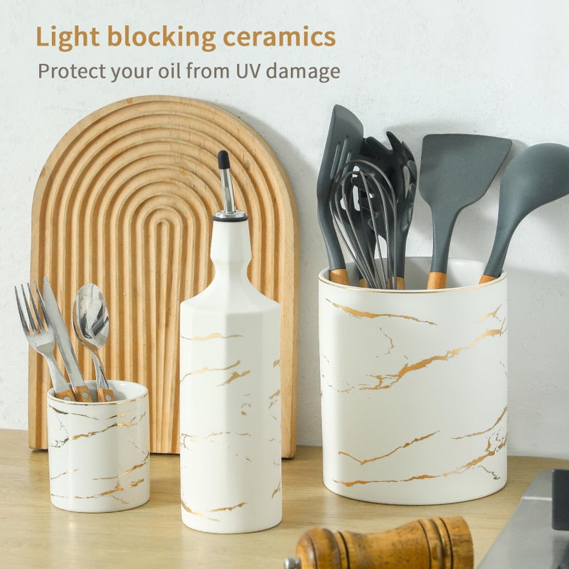 Howise Ceramic Olive Oil Dispenser Bottle, White Oil Dispenser Bottle for Kitchen, Large Capacity 26oz Oil and Vinegar Bottles Dispenser - Image 5