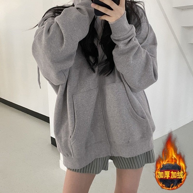 Heavyweight Fish Scale Hoodie Womens Casual Zip-Up Black (velvet) - Image 3