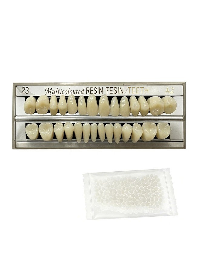 HRASY 28pcs False Teeth Fake Teeth Synthetic Resin Upper Lower Denture Teeth, Moldable Thermal Fitting Beads, DIY Party Horror Makeup Dental Tooth, 23A2 - Image 1