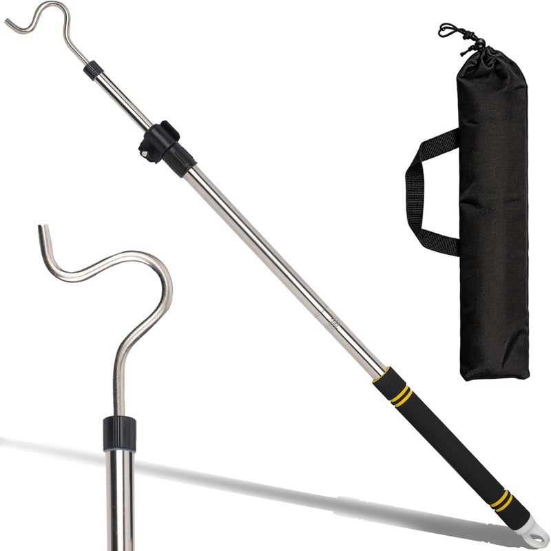 Frebuta Clothes Hanger Reaching Hook,37 to 65Inch Clothes Hook Pole Long Light Hanging Extension Adjustable Clothes Rod Assist Tool Sponge Handle Shutters Pole Ceiling Home Reacher Poles (65in) - Image 1