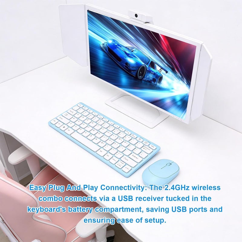 YUEHISY Wireless Keyboard and Mouse Combo, 2.4GHz 78 Keys Slim Creamy Keyboard with Ergonomic Tilt, Quiet Mouse, Plug and Play, for PC Laptop - Image 3
