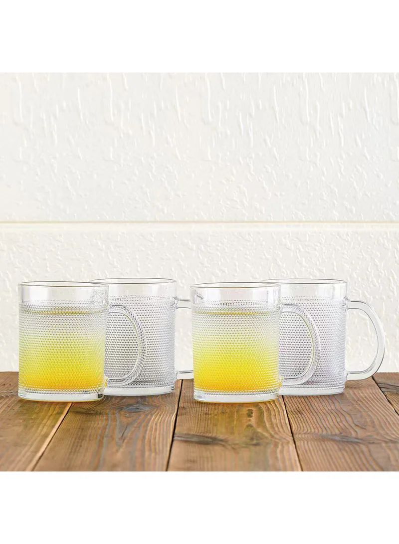 DANUBE HOME Minetta 4-Piece Glass Mug Set – Durable Clear Glass Coffee & Tea Mugs, Heat-Resistant, Elegant Design for Home, Office, Gift, Microwave & Dishwasher Safe 280ml