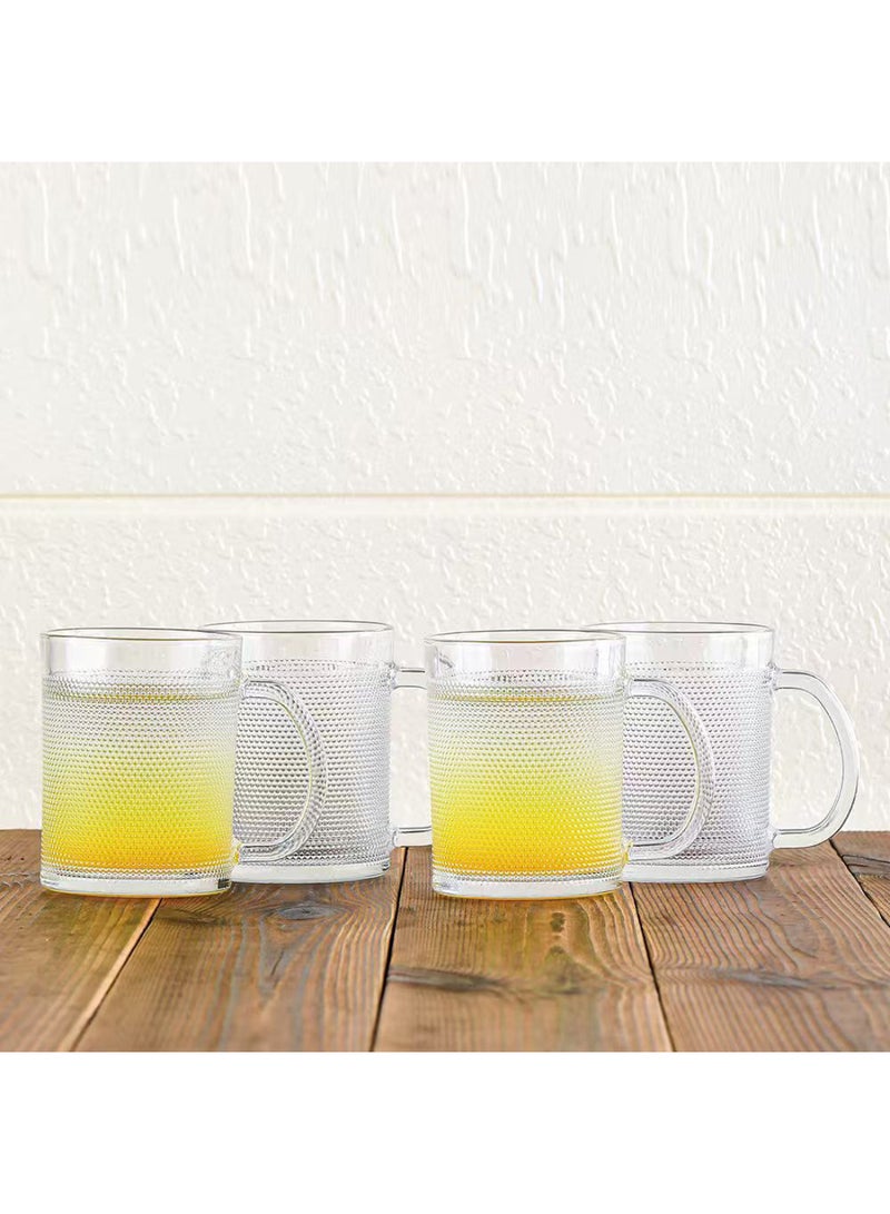 DANUBE HOME Minetta 4-Piece Glass Mug Set – Durable Clear Glass Coffee & Tea Mugs, Heat-Resistant, Elegant Design for Home, Office, Gift, Microwave & Dishwasher Safe 280ml