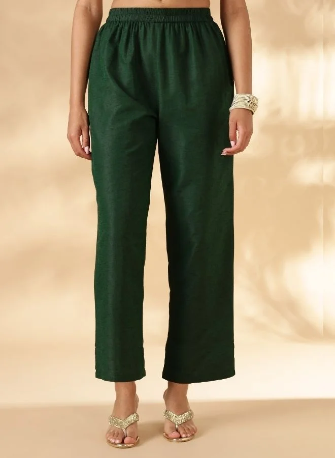 Abhishti  Solid Green Sleeveless Kurta Pant Set for Women | Best Price UAE