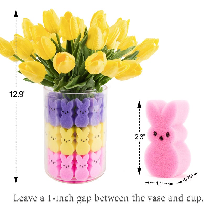 ORIENTAL CHERRY Easter Decorations - Easter Peeps Decor - 15 Artificial Tulips with 45 Bunnies Vase Filler Set, Spring Home Indoor Decoration Centerpieces for Tables - Image 3