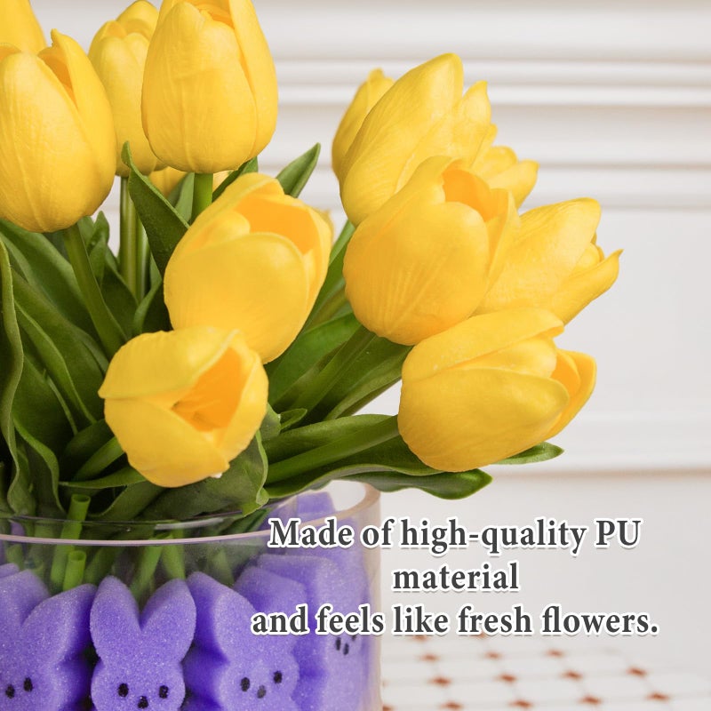 ORIENTAL CHERRY Easter Decorations - Easter Peeps Decor - 15 Artificial Tulips with 45 Bunnies Vase Filler Set, Spring Home Indoor Decoration Centerpieces for Tables - Image 4