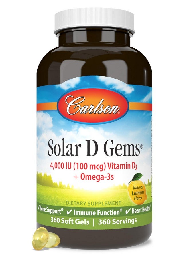 Carlson Carlson - Solar D Gems, Vitamin D3 and Omega-3 Supplement, 4000 IU (100 mcg) D3, 115 mg Omega-3 EPA and DHA, Vitamin D Fish Oil Capsule, Bone & Immune Health, Vitamin D Supplement, Lemon, 360 Softgels  - Image 1