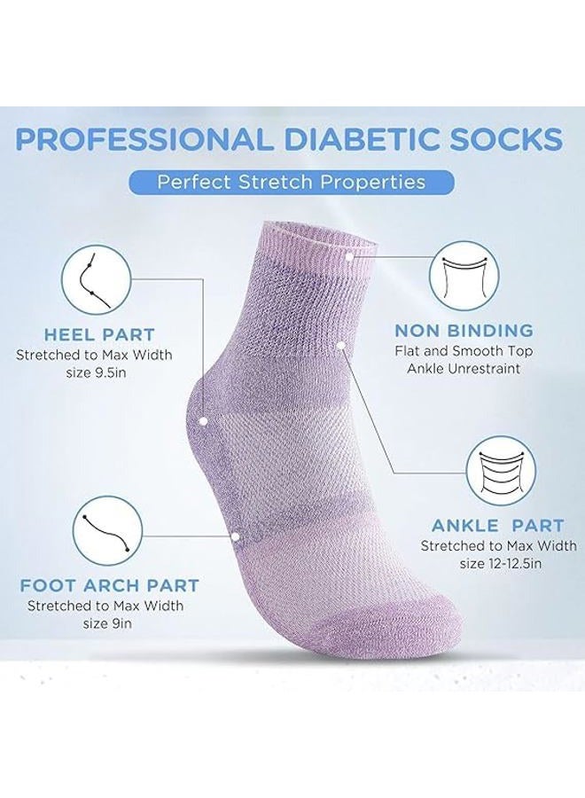 Bulinlulu Bamboo Viscose Diabetic Socks for Women&Men,6 Pairs Non Binding Diabetic Ankle Socks,Wide Socks Size 6-9 9-11, Pink Stripe/Light Blue Stripe/Blue Stripe/White Stripe a/White Stripe B/Yellow - Image 3