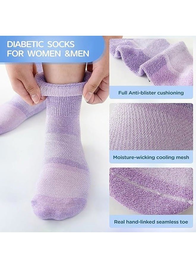 Bulinlulu Bamboo Viscose Diabetic Socks for Women&Men,6 Pairs Non Binding Diabetic Ankle Socks,Wide Socks Size 6-9 9-11, Pink Stripe/Light Blue Stripe/Blue Stripe/White Stripe a/White Stripe B/Yellow - Image 4