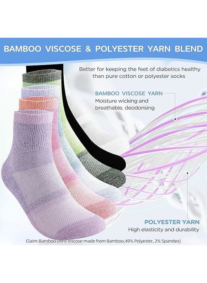 Bulinlulu Bamboo Viscose Diabetic Socks for Women&Men,6 Pairs Non Binding Diabetic Ankle Socks,Wide Socks Size 6-9 9-11, Pink Stripe/Light Blue Stripe/Blue Stripe/White Stripe a/White Stripe B/Yellow - Image 5
