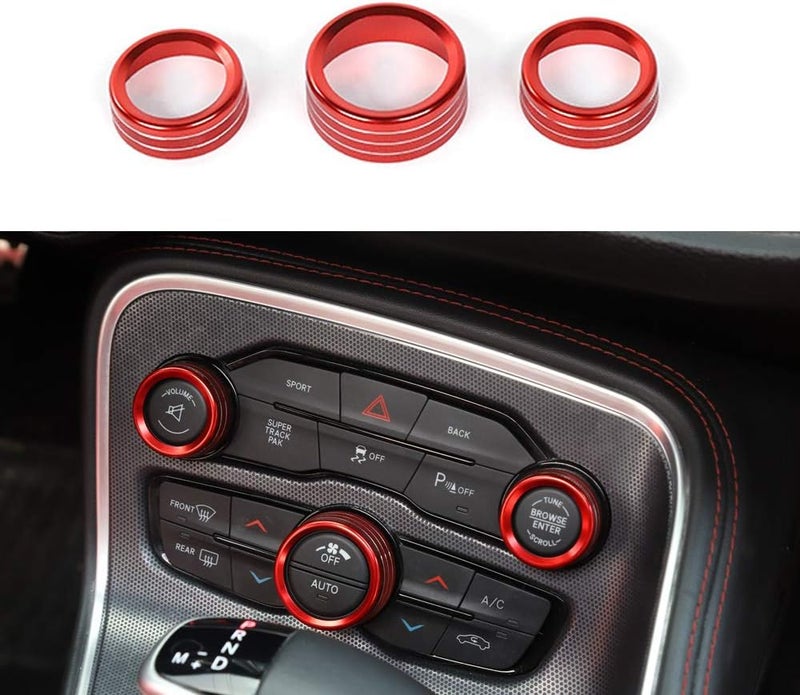 Keptrim AC Knobs Air Conditioner Switch Button for 2015-2021 Dodge Challenger Charger Chrysler 300 300s, for 2013-2018 Ram, Red Aluminum, 3pcs - Image 1