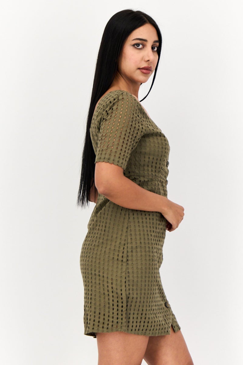 ONLY Women Textured Mini Dress, Olive  - Image 3