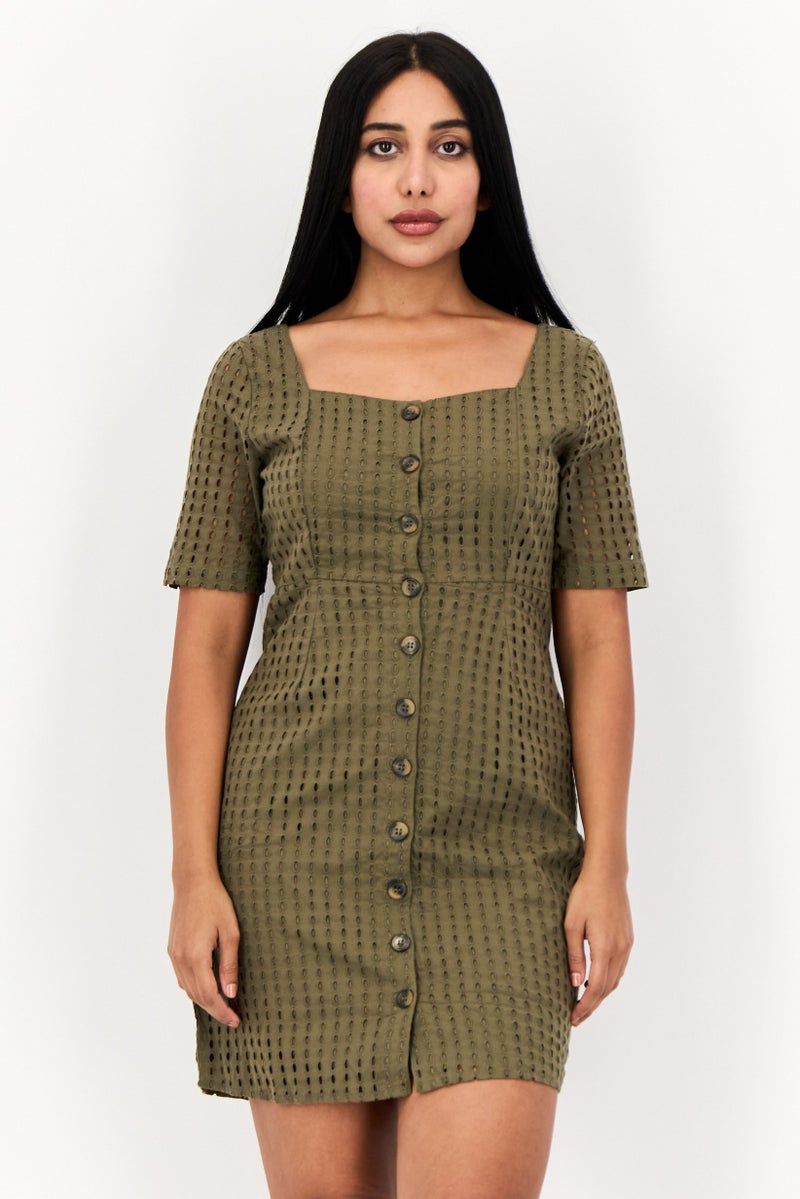 ONLY Women Textured Mini Dress, Olive  - Image 1