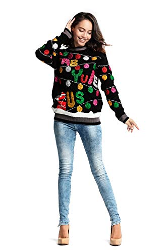 U LOOK UGLY TODAY Women`s Ugly Christmas Sweater Unisex Men`s Funny Novelty Santa Pullover for Party Fabulous-Black X-Large - Image 3